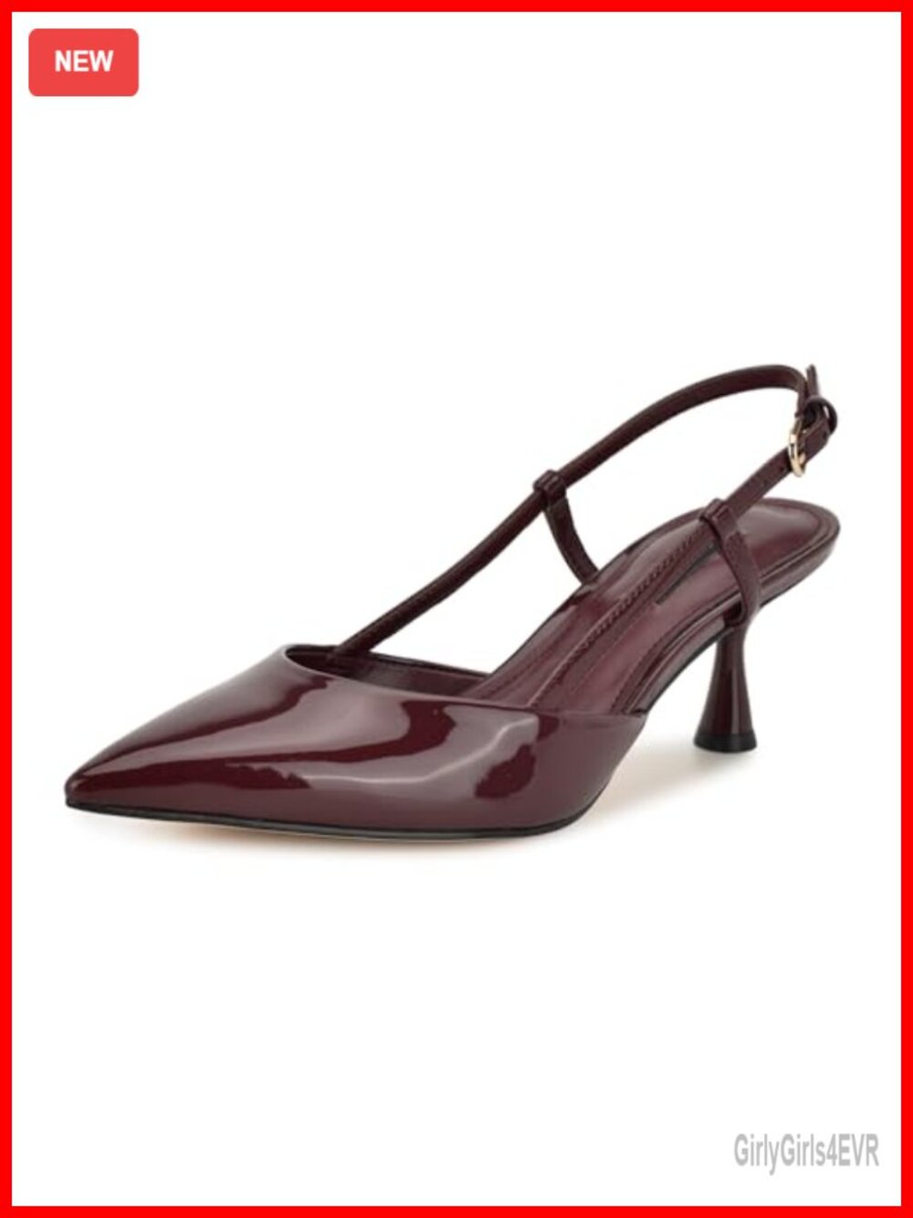 Nine West Rhonda Faux Patent Leather Pointy Toe Slingback Kitten Heel Pumps